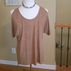 Lily White Tan Suede type top w/ open  shoulder's